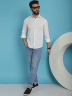 Indian Needle Men's Striped Casual Shirt - White | Grocsy