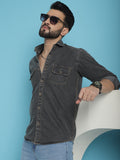 Indian Needle Men's Faded Cotton Denim Casual Shirt - Charcoal | Grocsy