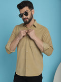 Indian Needle Men's Standard Corduroy Cotton Shirt - Beige | Grocsy