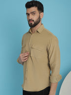 Indian Needle Men's Standard Corduroy Cotton Shirt - Beige | Grocsy