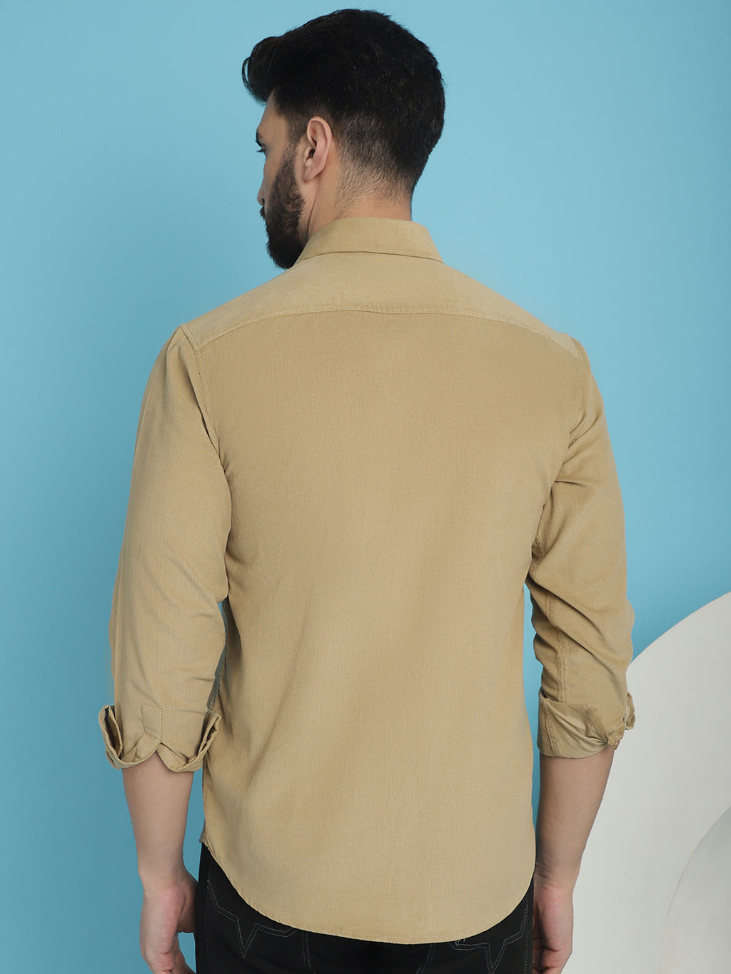 Indian Needle Men's Standard Corduroy Cotton Shirt - Beige | Grocsy