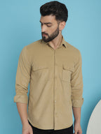 Indian Needle Men's Standard Corduroy Cotton Shirt - Beige | Grocsy