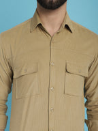 Indian Needle Men's Standard Corduroy Cotton Shirt - Beige | Grocsy