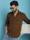 Indian Needle Men's Standard Corduroy Cotton Shirt - Brown | Grocsy