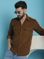 Indian Needle Men's Standard Corduroy Cotton Shirt - Brown | Grocsy