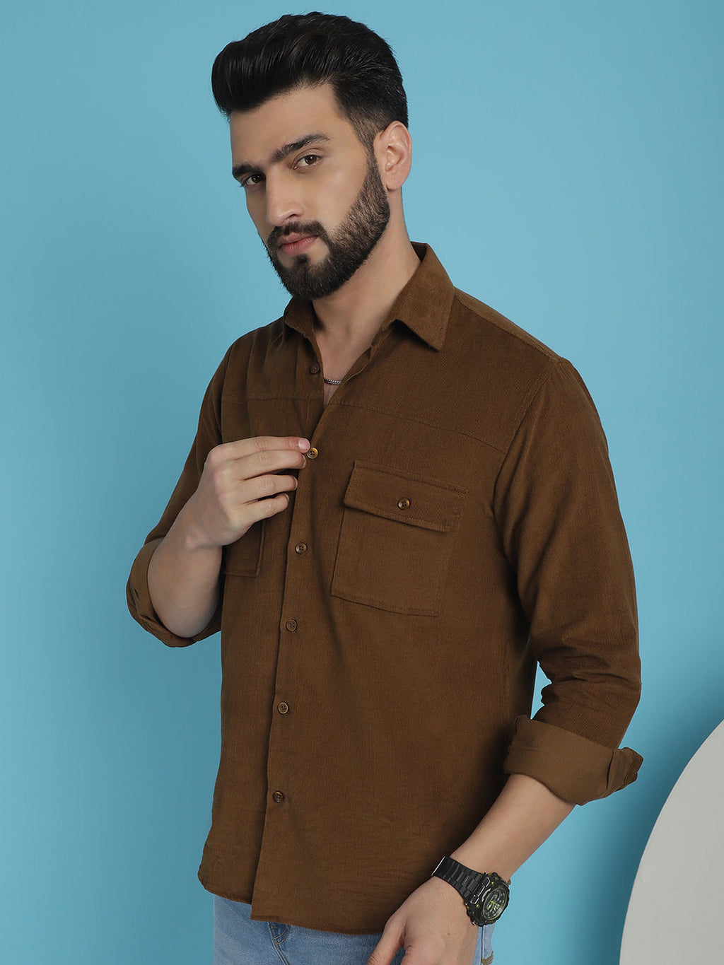 Indian Needle Men's Standard Corduroy Cotton Shirt - Brown | Grocsy