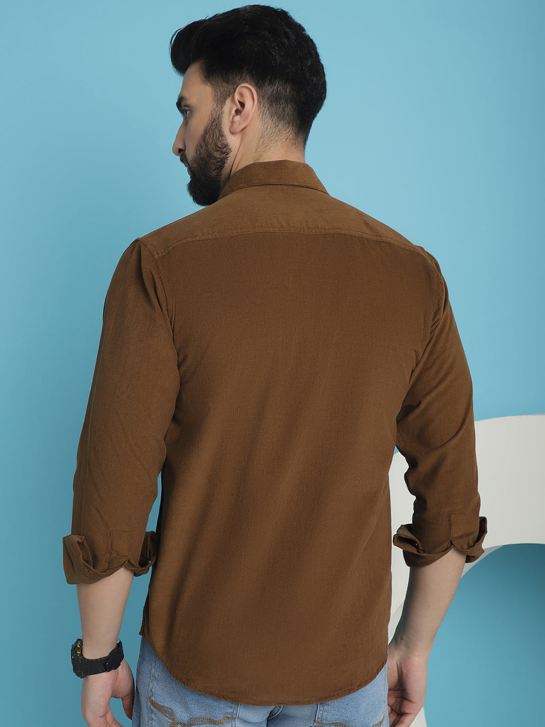 Indian Needle Men's Standard Corduroy Cotton Shirt - Brown | Grocsy