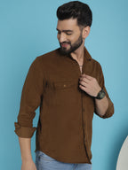 Indian Needle Men's Standard Corduroy Cotton Shirt - Brown | Grocsy