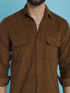 Indian Needle Men's Standard Corduroy Cotton Shirt - Brown | Grocsy