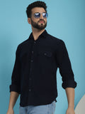 Indian Needle Men's Standard Corduroy Cotton Shirt - Navy Blue | Grocsy
