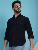 Indian Needle Men's Standard Corduroy Cotton Shirt - Navy Blue | Grocsy