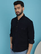 Indian Needle Men's Standard Corduroy Cotton Shirt - Navy Blue | Grocsy