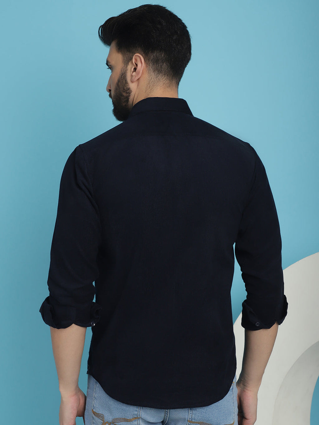 Indian Needle Men's Standard Corduroy Cotton Shirt - Navy Blue | Grocsy