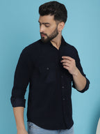 Indian Needle Men's Standard Corduroy Cotton Shirt - Navy Blue | Grocsy