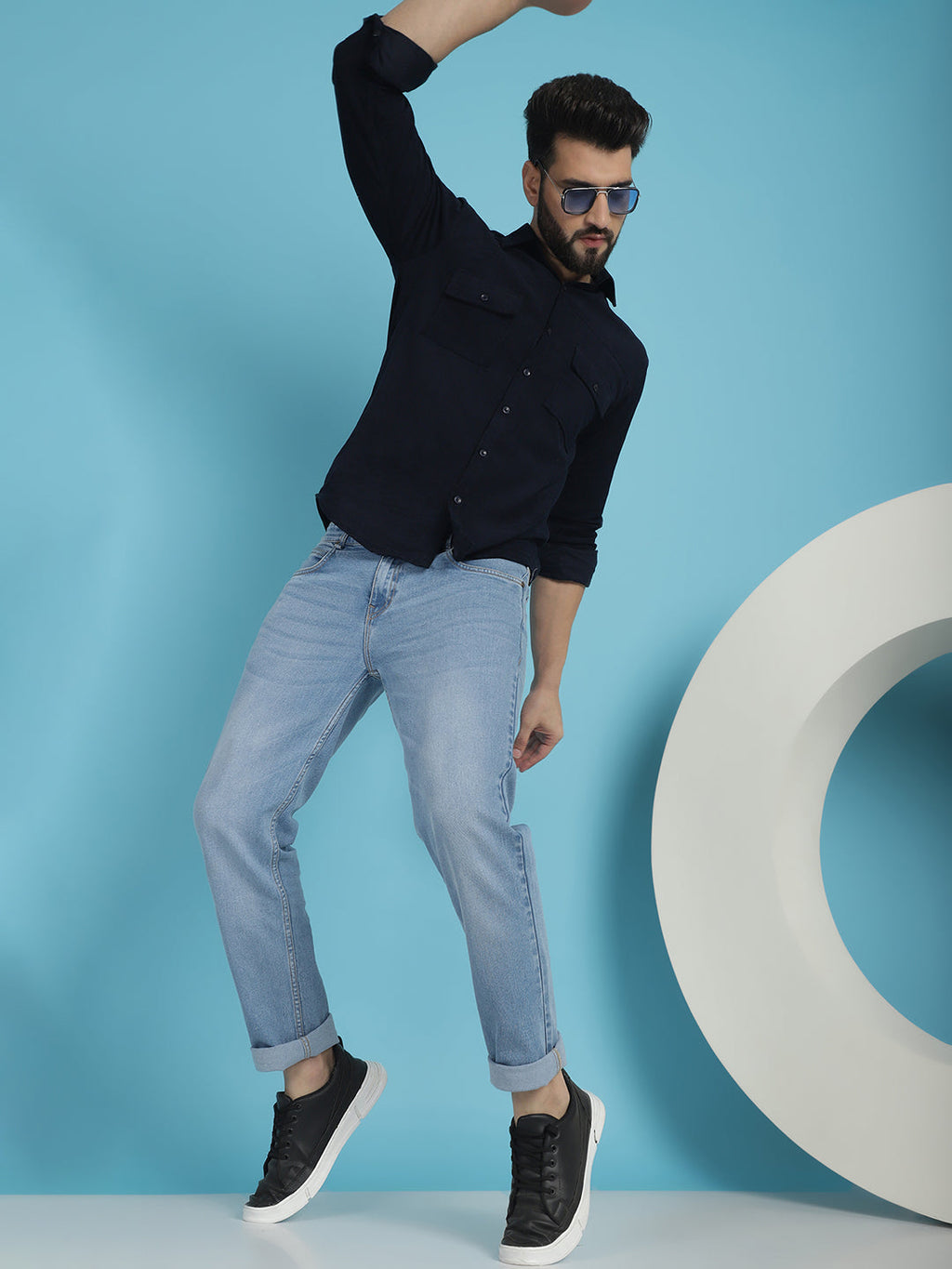 Indian Needle Men's Standard Corduroy Cotton Shirt - Navy Blue | Grocsy