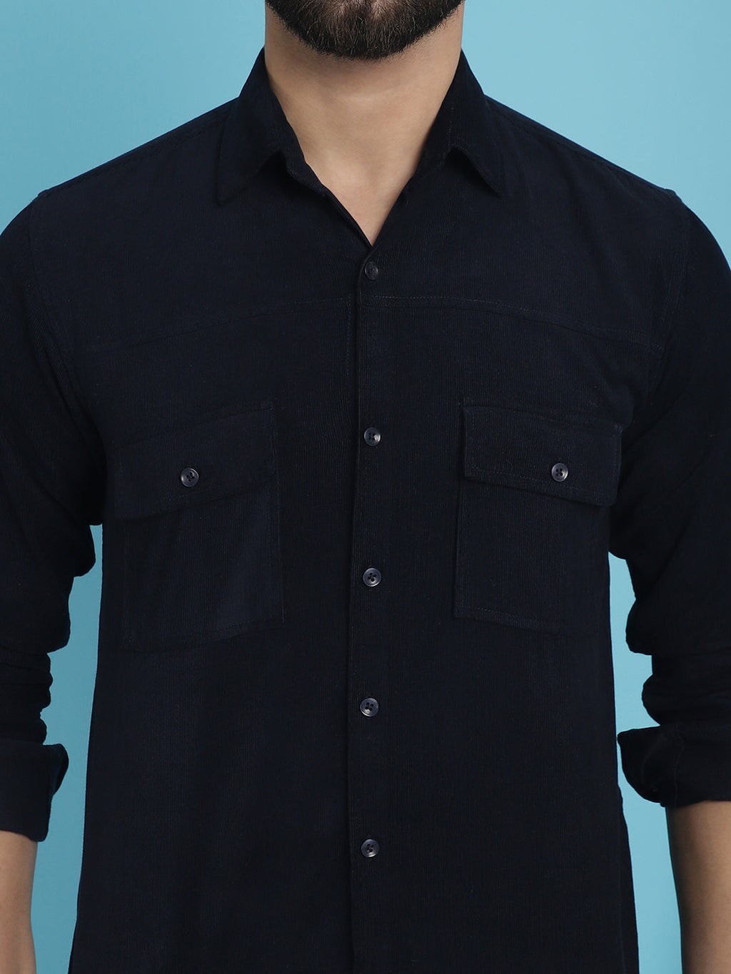 Indian Needle Men's Standard Corduroy Cotton Shirt - Navy Blue | Grocsy