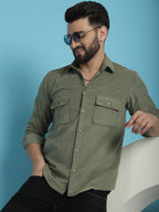 Indian Needle Men's Standard Corduroy Cotton Shirt - Pista | Grocsy
