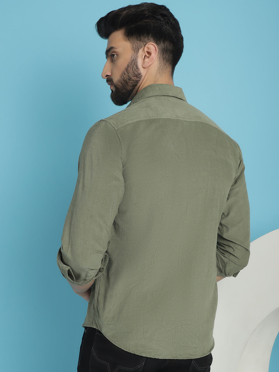 Indian Needle Men's Standard Corduroy Cotton Shirt - Pista | Grocsy