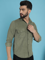 Indian Needle Men's Standard Corduroy Cotton Shirt - Pista | Grocsy