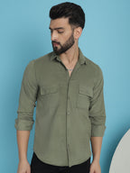 Indian Needle Men's Standard Corduroy Cotton Shirt - Pista | Grocsy