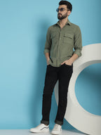 Indian Needle Men's Standard Corduroy Cotton Shirt - Pista | Grocsy