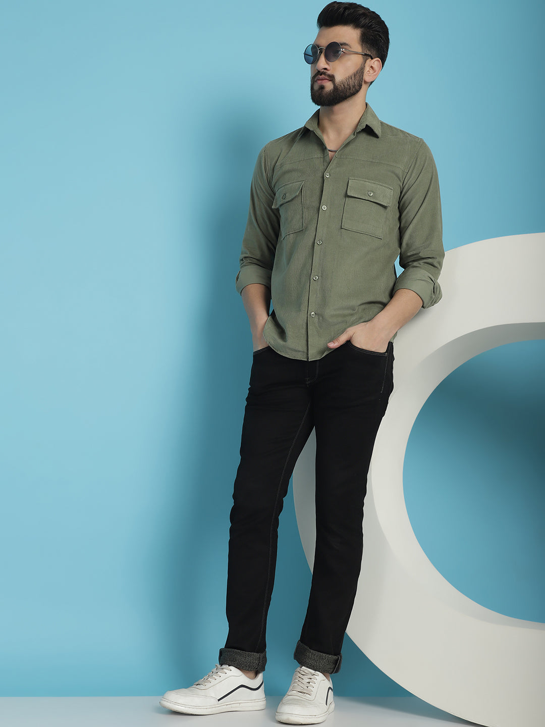 Indian Needle Men's Standard Corduroy Cotton Shirt - Pista | Grocsy