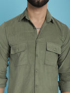 Indian Needle Men's Standard Corduroy Cotton Shirt - Pista | Grocsy