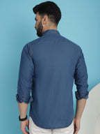 Indian Needle Men's Faded Cotton Denim Casual Shirt - Blue | Grocsy