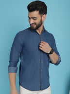 Indian Needle Men's Faded Cotton Denim Casual Shirt - Blue | Grocsy