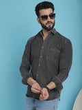 Indian Needle Men's Faded Cotton Denim Casual Shirt - Charcoal | Grocsy