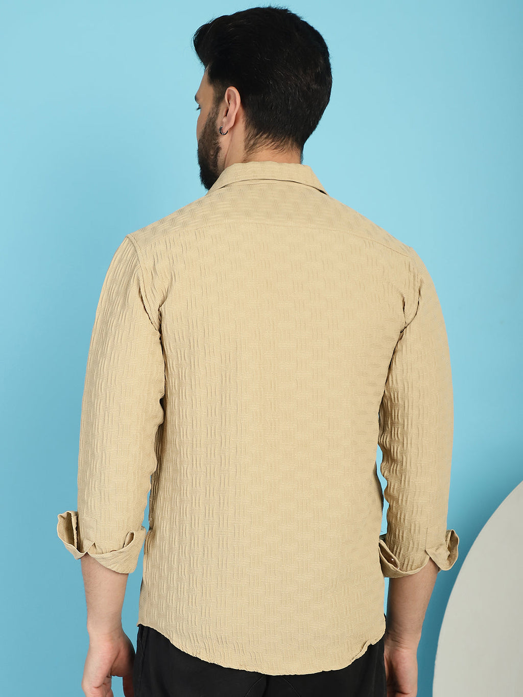 Indian Needle Men's Woven Design Casual Shirt - Beige | Grocsy