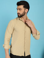 Indian Needle Men's Woven Design Casual Shirt - Beige | Grocsy