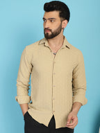 Indian Needle Men's Woven Design Casual Shirt - Beige | Grocsy
