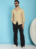 Indian Needle Men's Woven Design Casual Shirt - Beige | Grocsy
