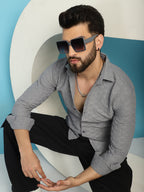Indian Needle Men's Woven Design Casual Shirt - Light-Grey | Grocsy