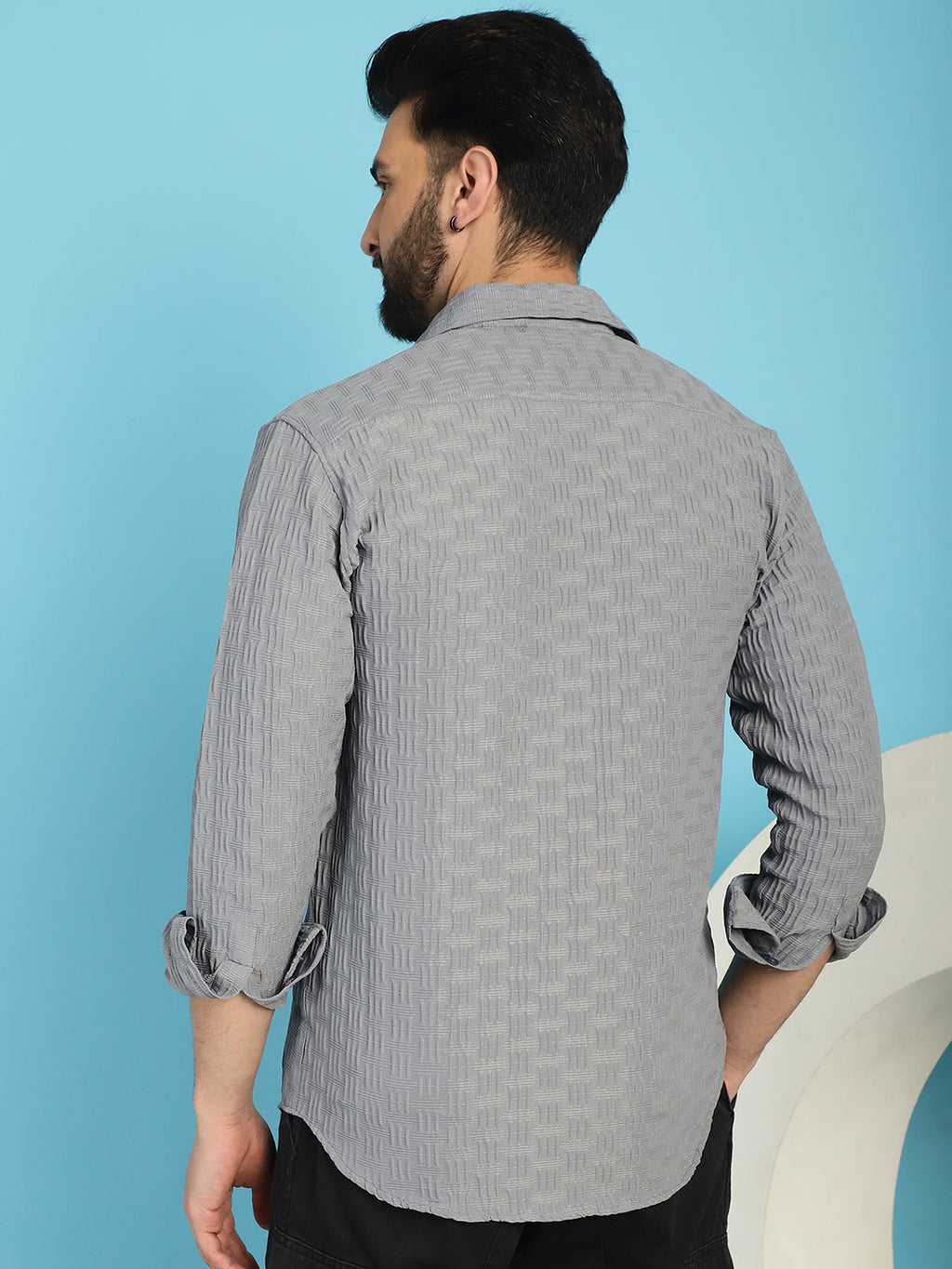 Indian Needle Men's Woven Design Casual Shirt - Light-Grey | Grocsy