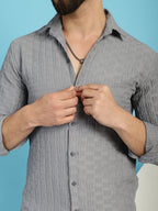 Indian Needle Men's Woven Design Casual Shirt - Light-Grey | Grocsy