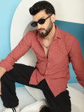 Indian Needle Men's Woven Design Casual Shirt - Peach | Grocsy