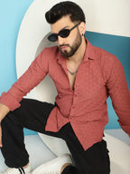 Indian Needle Men's Woven Design Casual Shirt - Peach | Grocsy