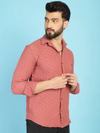 Indian Needle Men's Woven Design Casual Shirt - Peach | Grocsy