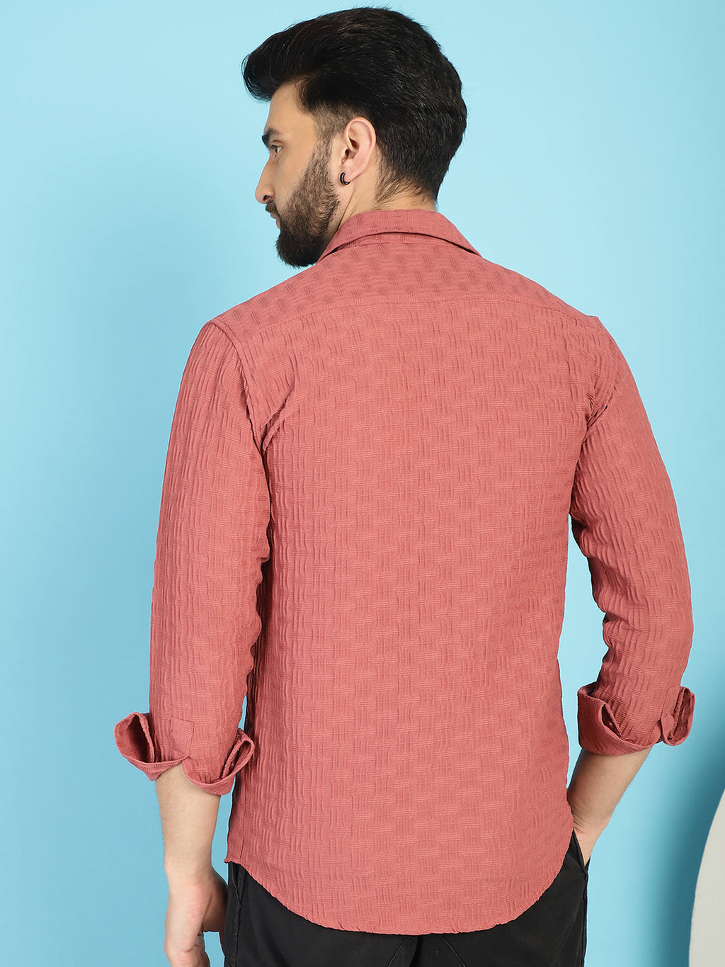 Indian Needle Men's Woven Design Casual Shirt - Peach | Grocsy