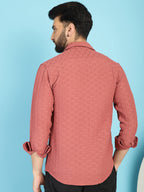 Indian Needle Men's Woven Design Casual Shirt - Peach | Grocsy