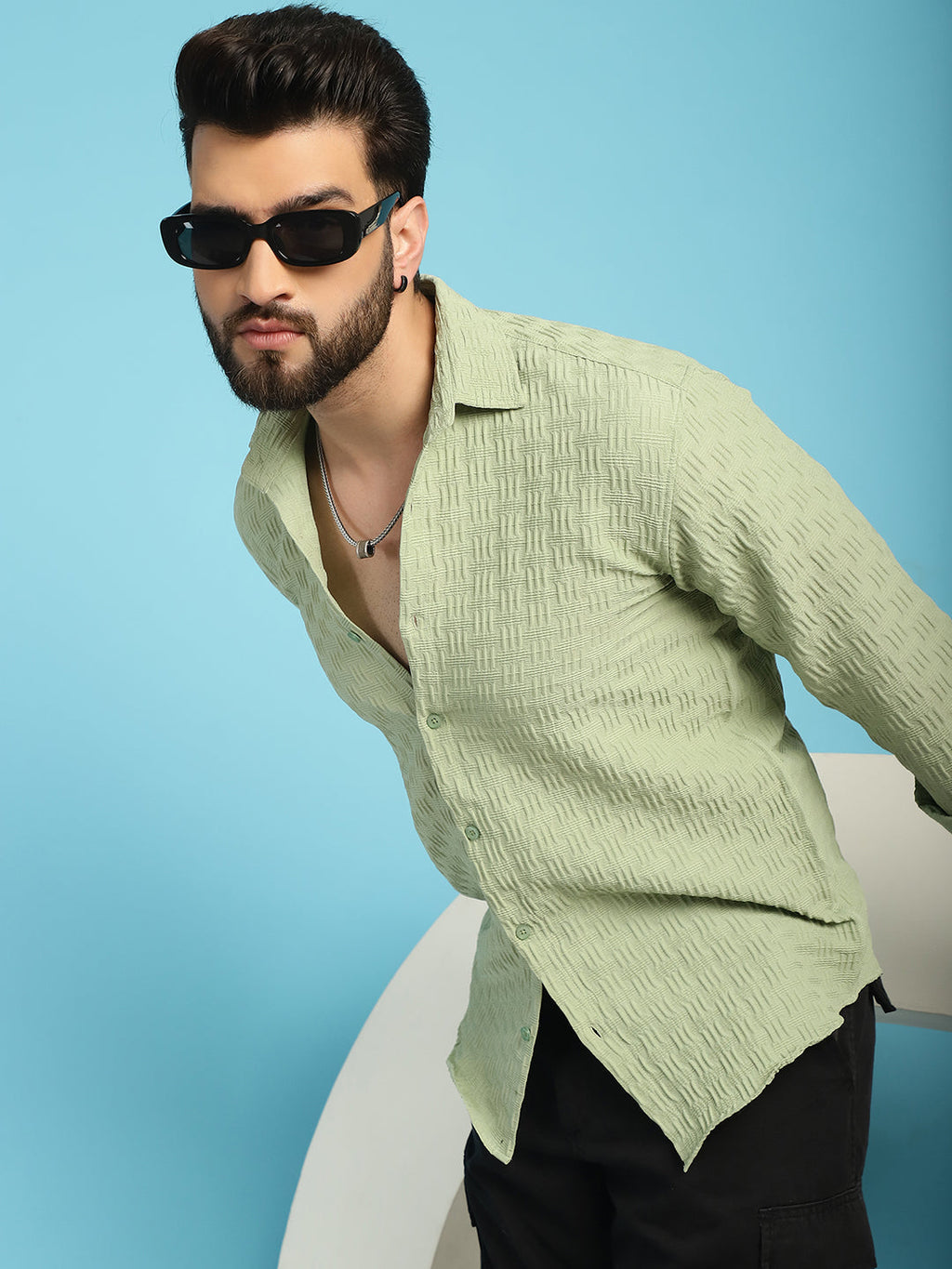 Indian Needle Men's Woven Design Casual Shirt - Pista | Grocsy