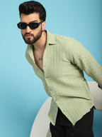 Indian Needle Men's Woven Design Casual Shirt - Pista | Grocsy