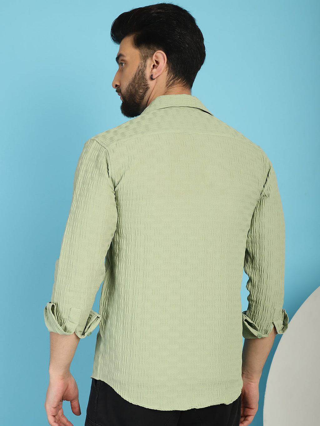 Indian Needle Men's Woven Design Casual Shirt - Pista | Grocsy