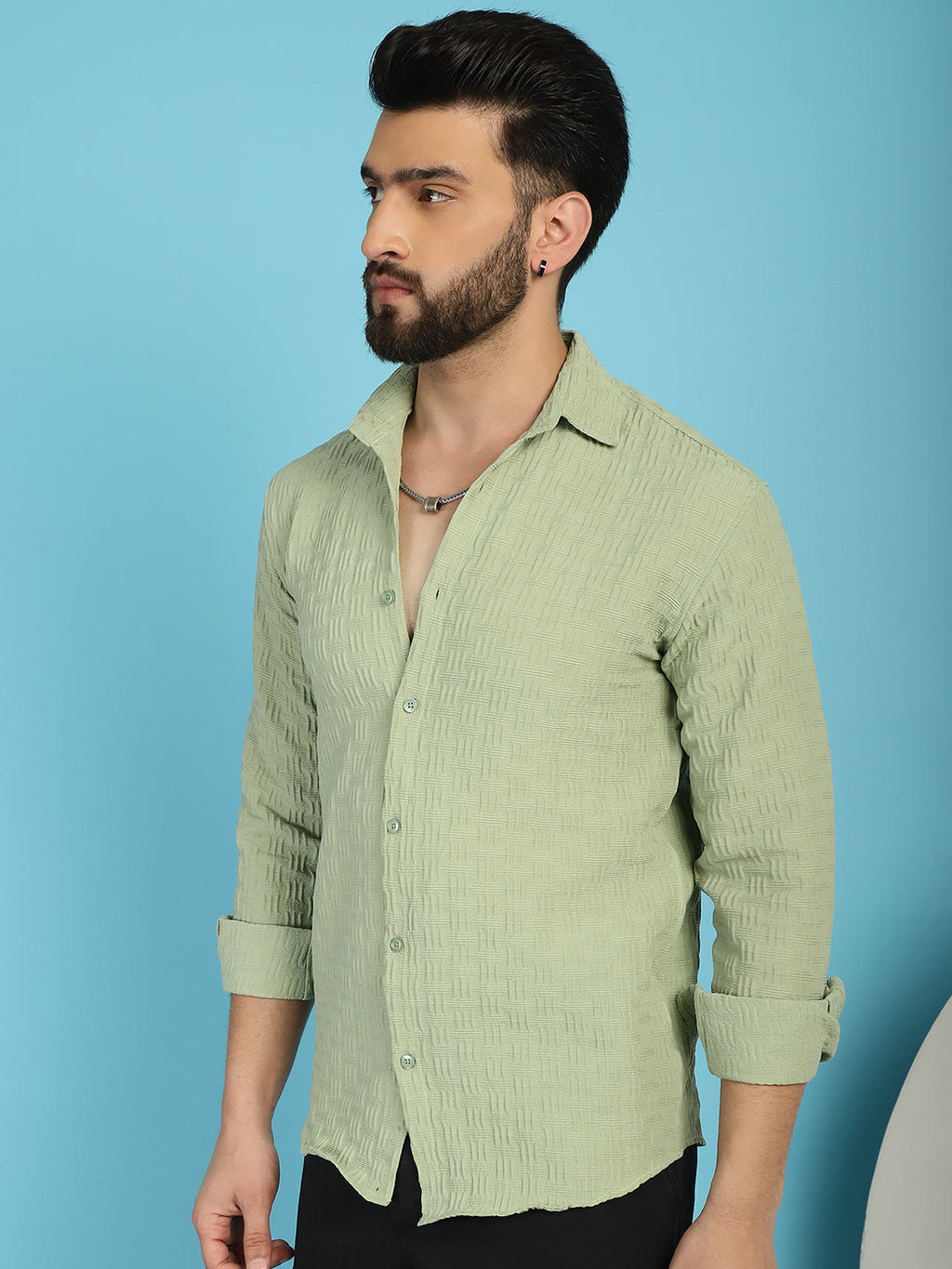 Indian Needle Men's Woven Design Casual Shirt - Pista | Grocsy
