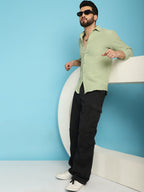 Indian Needle Men's Woven Design Casual Shirt - Pista | Grocsy