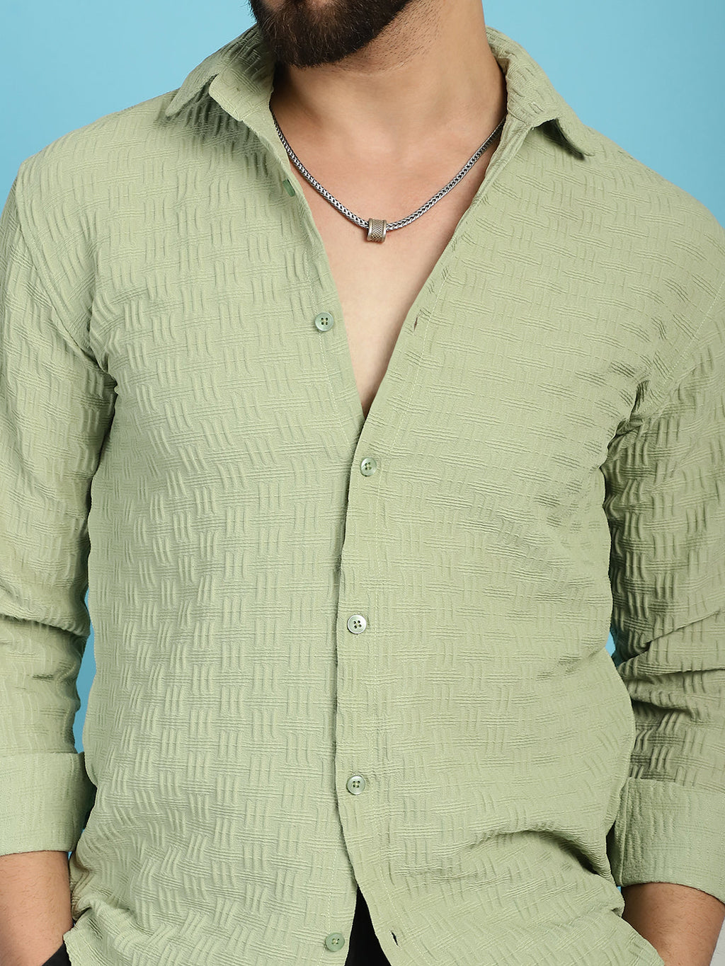 Indian Needle Men's Woven Design Casual Shirt - Pista | Grocsy