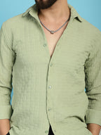 Indian Needle Men's Woven Design Casual Shirt - Pista | Grocsy