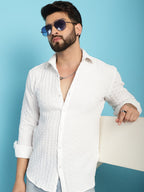 Indian Needle Men's Woven Design Casual Shirt - White | Grocsy